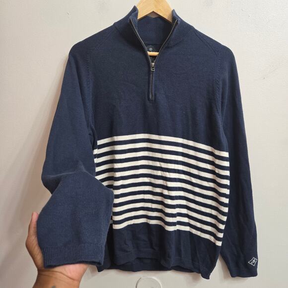 Maide by Bonobos Mens Prep Nautical Fisherman Navy Striped Quarter Zip Sweater M - Picture 4 of 10